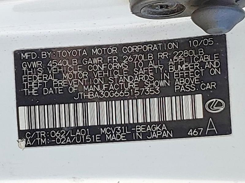 Продажа на аукционе авто 2006 Lexus Es, vin: JTHBA30G665157353, номер лота: 62698446