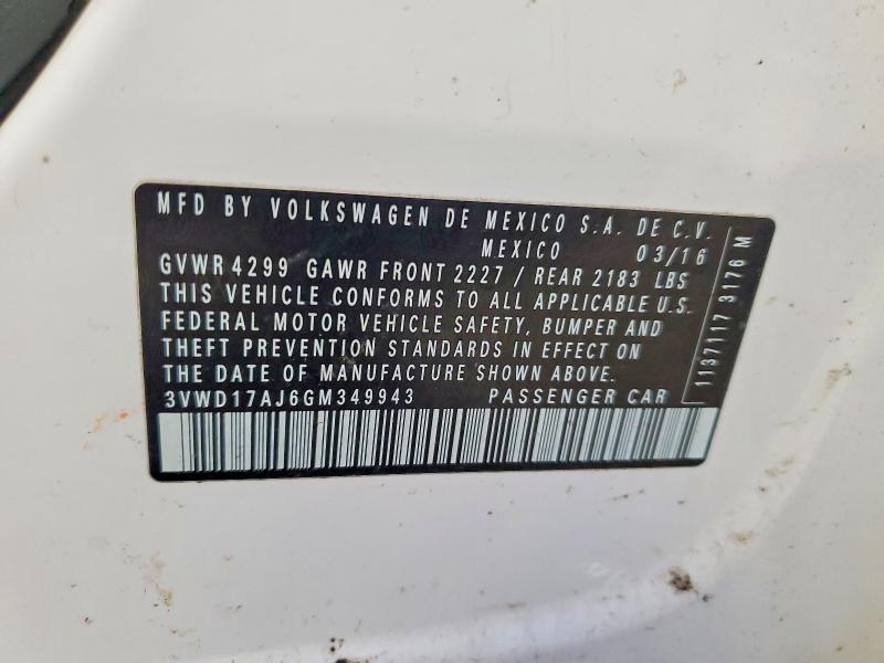Aukcja sprzedaży 2016 Volkswagen Jetta, vin: 3VWD17AJ6GM349943, numer aukcji: 60034416