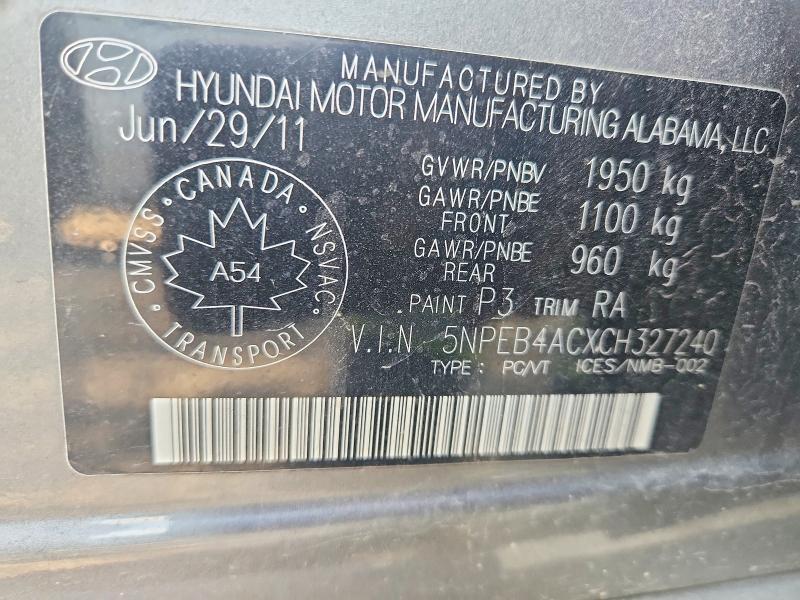 60327246 :رقم المزاد ، 5NPEB4ACXCH327240 vin ، 2012 Hyundai Sonata مزاد بيع