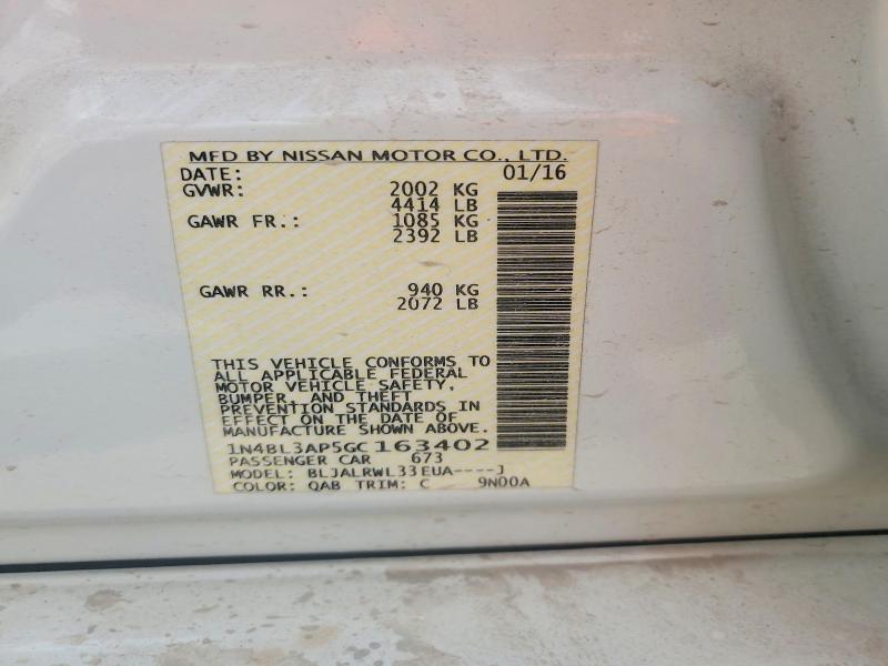 Продажа на аукционе авто 2016 Nissan Altima, vin: 1N4BL3AP5GC163402, номер лота: 61156466