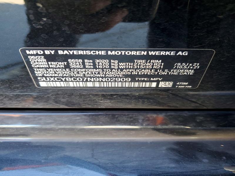 62727026 :رقم المزاد ، 5UXCY8C07N9N02909 vin ، 2022 Bmw X6 مزاد بيع