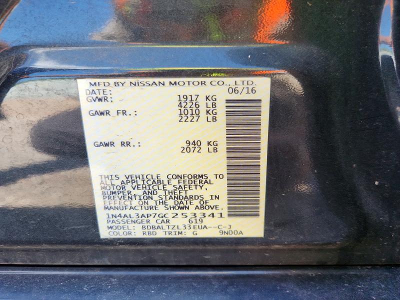 2016 Nissan Altima მანქანა იყიდება აუქციონზე, vin: 1N4AL3AP7GC253341, აუქციონის ნომერი: 59402016
