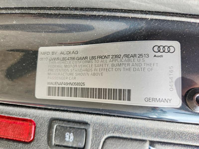 2017 Audi A4 მანქანა იყიდება აუქციონზე, vin: WAUENAF46HN058925, აუქციონის ნომერი: 60421966