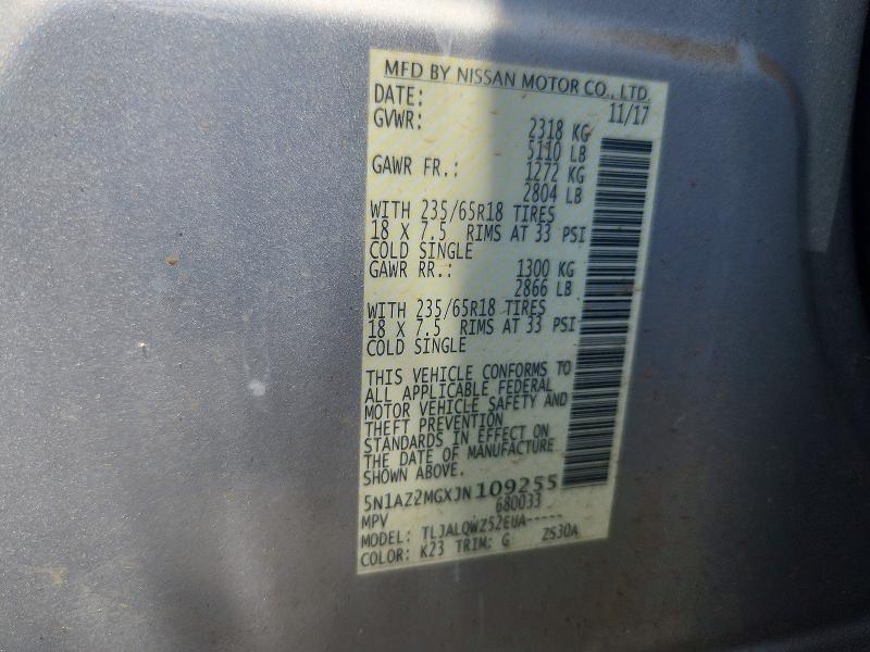 2018 Nissan Murano მანქანა იყიდება აუქციონზე, vin: 5N1AZ2MGXJN109255, აუქციონის ნომერი: 63376806