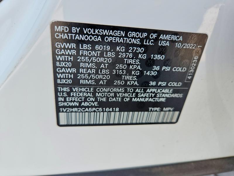 63129106 :رقم المزاد ، 1V2HR2CA5PC516418 vin ، 2023 Volkswagen Atlas مزاد بيع