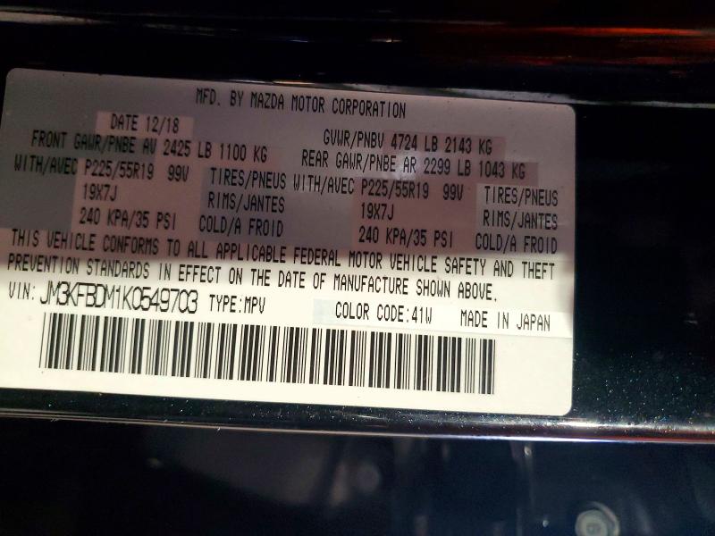 60461776 :رقم المزاد ، JM3KFBDM1K0549703 vin ، 2019 Mazda Cx-5 مزاد بيع
