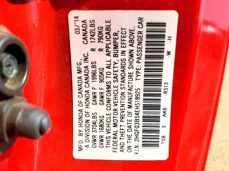 Aukcja sprzedaży 2014 Honda Civic, vin: 2HGFG3B54EH518925, numer aukcji: 62703576
