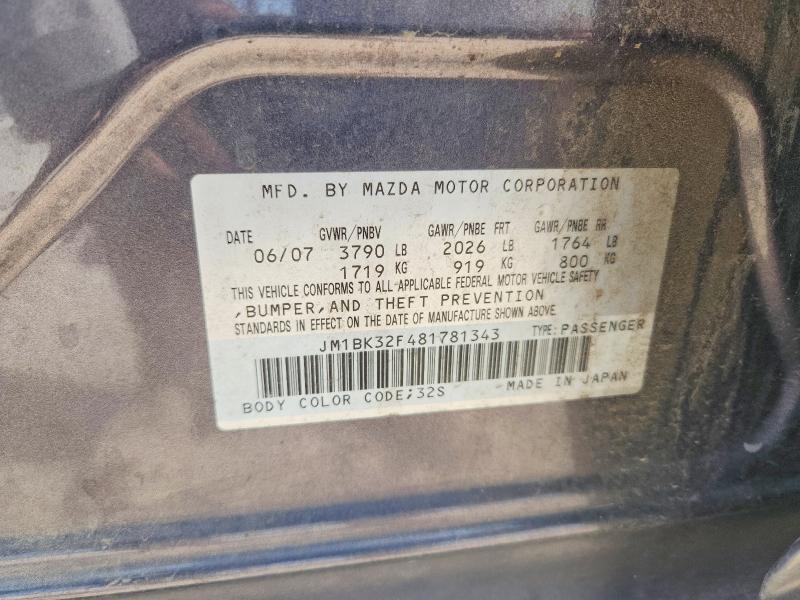 Aukcja sprzedaży 2008 Mazda 3, vin: JM1BK32F481781343, numer aukcji: 62494326