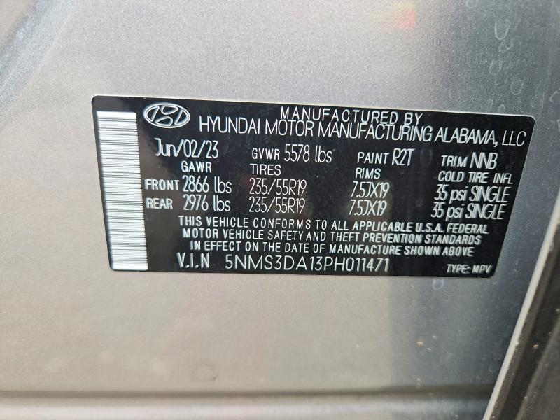 2023 Hyundai Santa Fe მანქანა იყიდება აუქციონზე, vin: 5NMS3DA13PH011471, აუქციონის ნომერი: 61978566