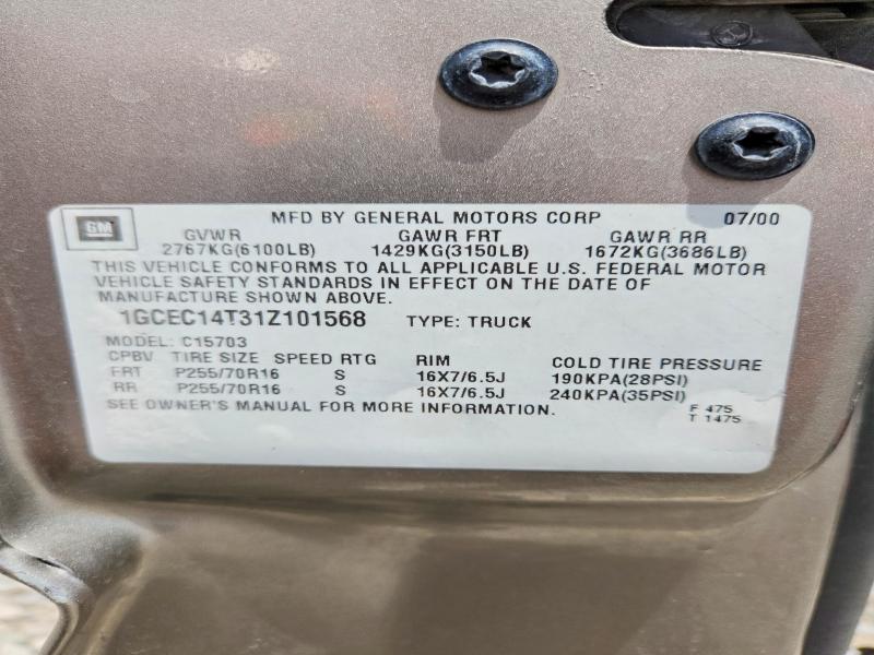 59544196 :رقم المزاد ، 1GCEC14T31Z101568 vin ، 2001 Chevrolet Silverado مزاد بيع