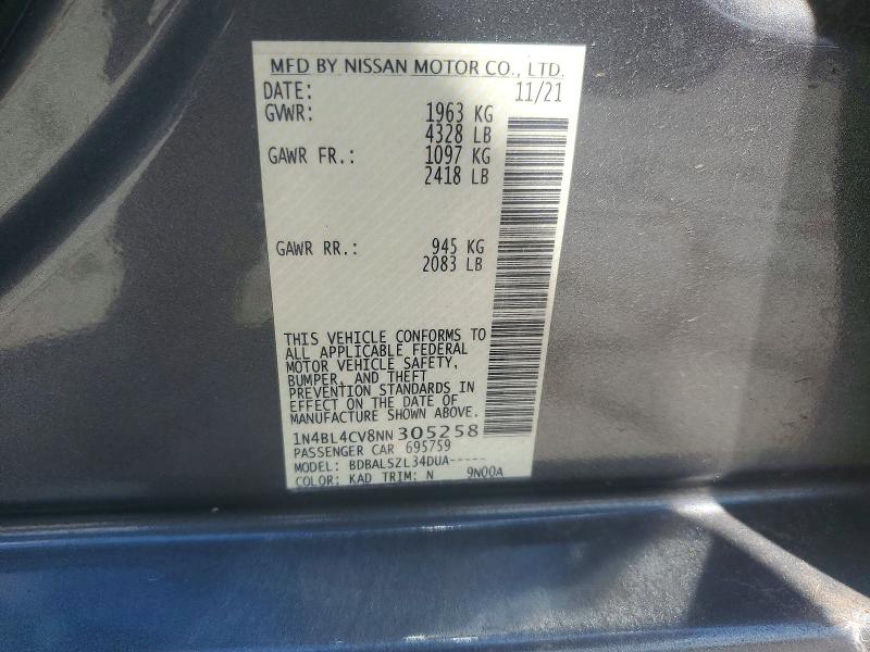 60065896 :رقم المزاد ، 1N4BL4CV8NN305258 vin ، 2022 Nissan Altima مزاد بيع