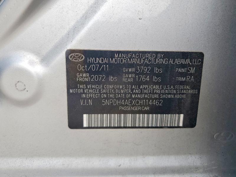 Продаж на аукціоні авто 2012 Hyundai Elantra, vin: 5NPDH4AEXCH114462, номер лоту: 60647676