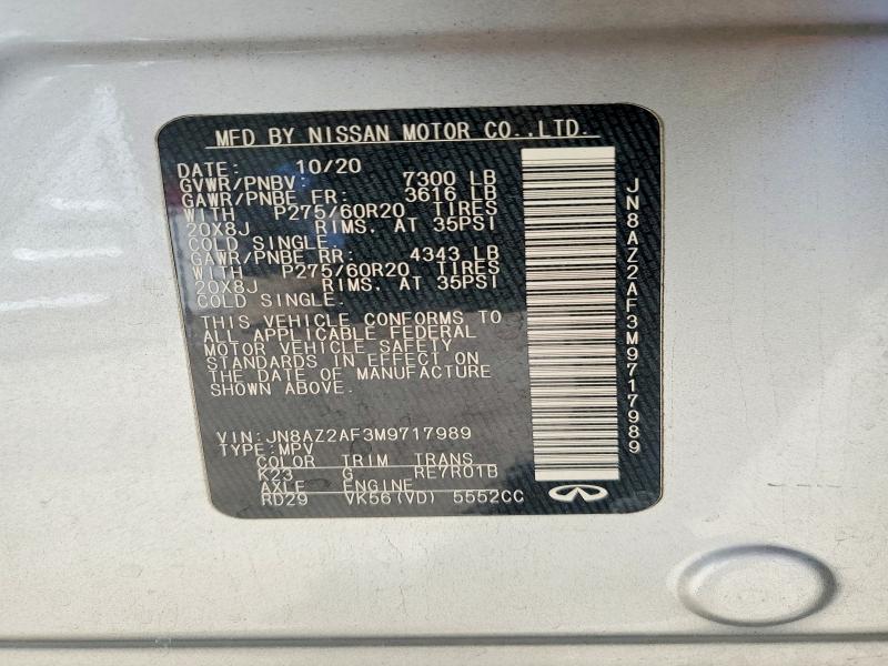 Продаж на аукціоні авто 2021 Infiniti Qx80, vin: JN8AZ2AF3M9717989, номер лоту: 61636246