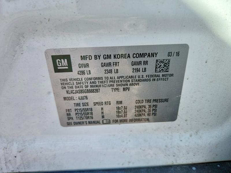 60605776 :رقم المزاد ، KL4CJASB5GB668397 vin ، 2016 Buick Encore مزاد بيع