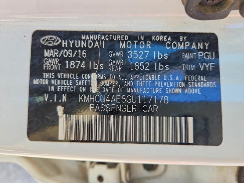 2016 Hyundai Accent მანქანა იყიდება აუქციონზე, vin: KMHCU4AE8GU117178, აუქციონის ნომერი: 60154366