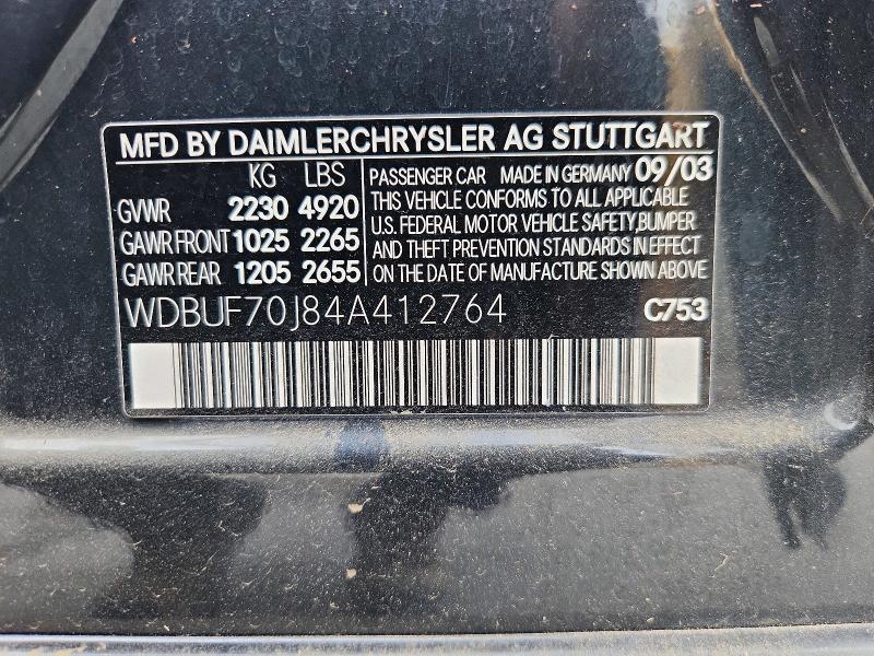 Aukcja sprzedaży 2004 Mercedes-benz E, vin: WDBUF70J84A412764, numer aukcji: 62092826