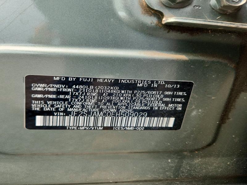 2014 Subaru Forester მანქანა იყიდება აუქციონზე, vin: JF2SJAMC0EH509029, აუქციონის ნომერი: 61124466