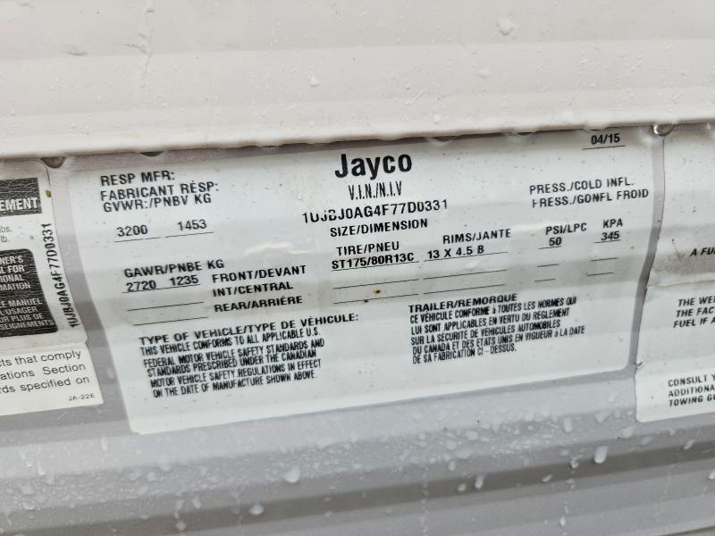 Aukcja sprzedaży 2015 Jayco Jay Trailers, vin: 1UJBJ0AG4F77D0331, numer aukcji: 61218866