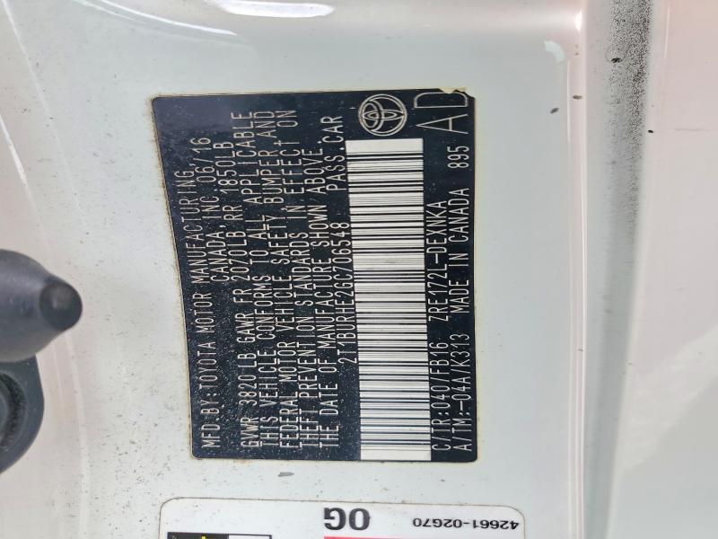 Продаж на аукціоні авто 2016 Toyota Corolla, vin: 2T1BURHE2GC706548, номер лоту: 60980066
