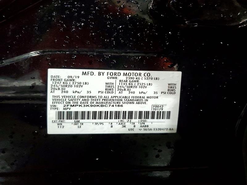 Продаж на аукціоні авто 2019 Ford Edge, vin: 2FMPK3K90KBC74186, номер лоту: 59387196