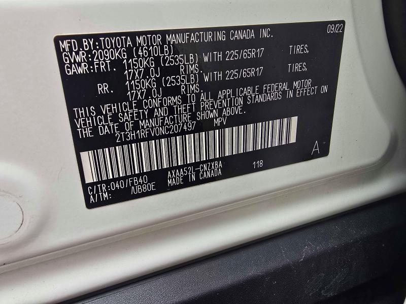 2022 Toyota Rav4 მანქანა იყიდება აუქციონზე, vin: 2T3H1RFV0NC207497, აუქციონის ნომერი: 63167806