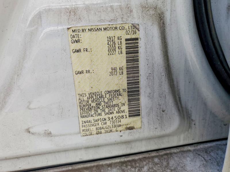 Aukcja sprzedaży 2016 Nissan Altima, vin: 1N4AL3AP1GN345081, numer aukcji: 61227956