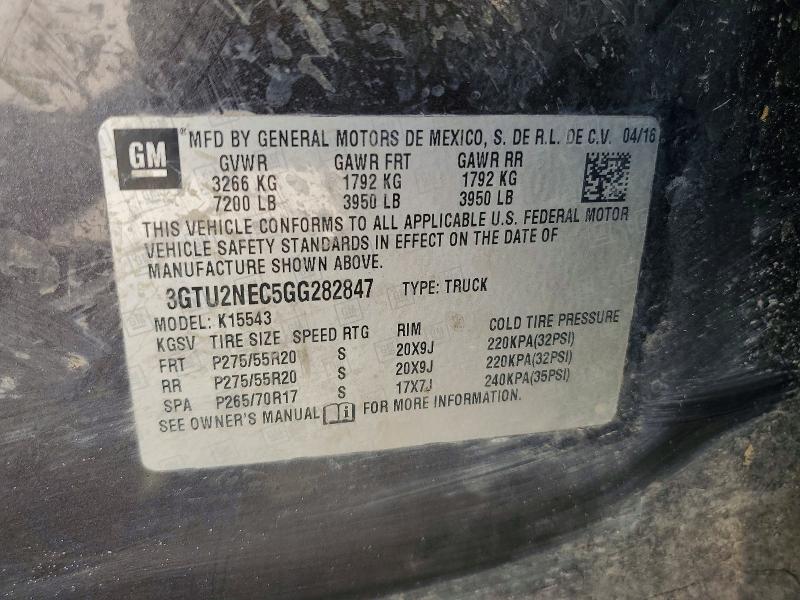 Продаж на аукціоні авто 2016 Gmc Sierra, vin: 3GTU2NEC5GG282847, номер лоту: 63141456