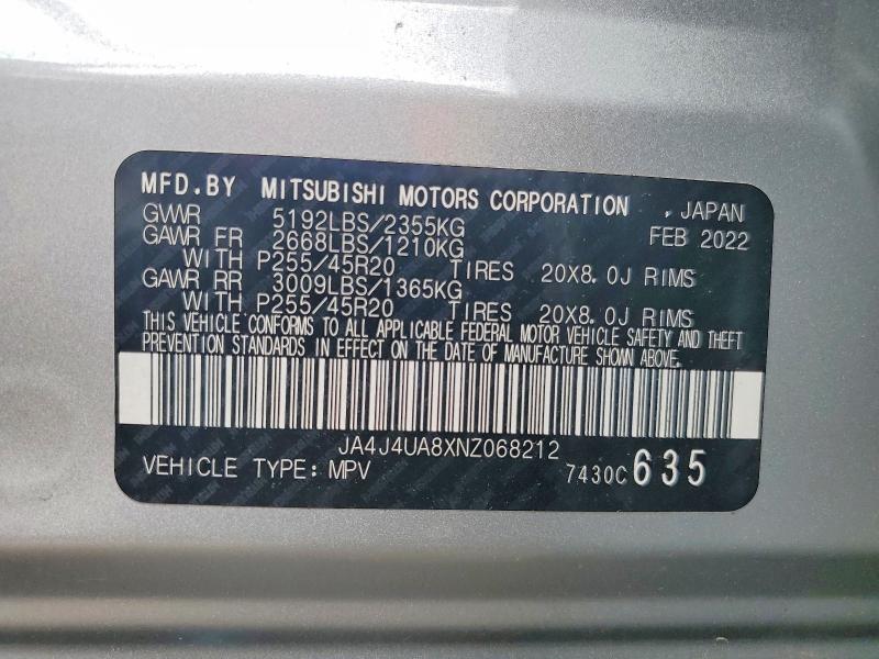Aukcja sprzedaży 2022 Mitsubishi Outlander, vin: JA4J4UA8XNZ068212, numer aukcji: 61090466