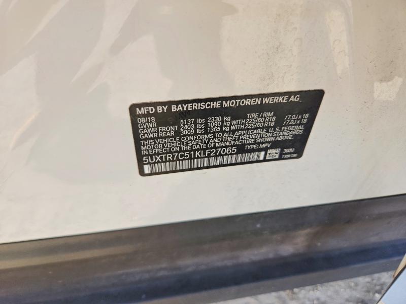 2019 Bmw X3 მანქანა იყიდება აუქციონზე, vin: 5UXTR7C51KLF27065, აუქციონის ნომერი: 63169056