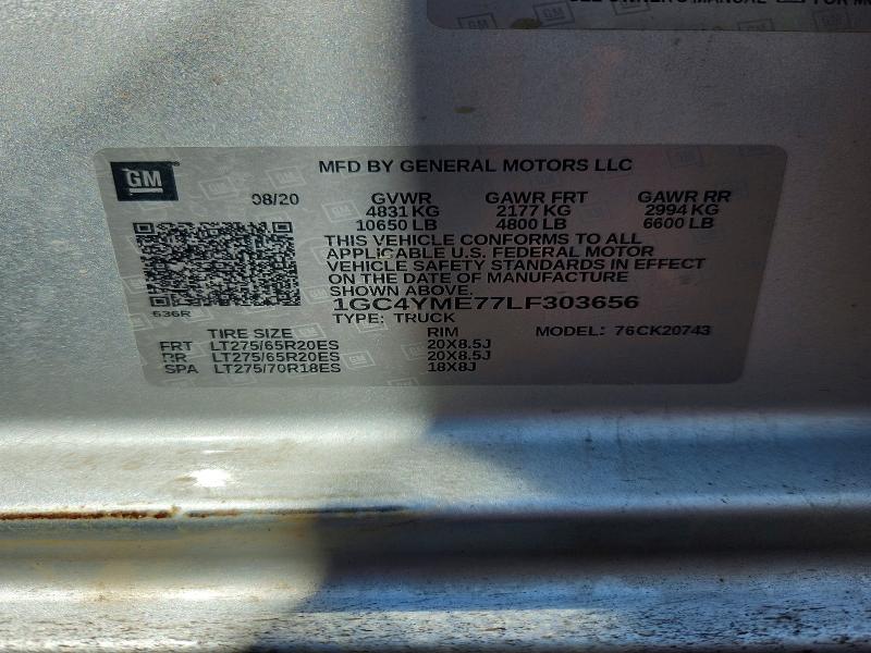 Aukcja sprzedaży 2020 Chevrolet Silverado, vin: 1GC4YME77LF303656, numer aukcji: 60834686