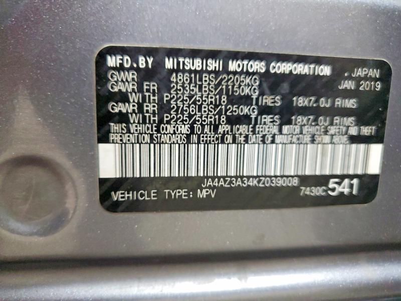 Aukcja sprzedaży 2019 Mitsubishi Outlander, vin: JA4AZ3A34KZ039008, numer aukcji: 61401696