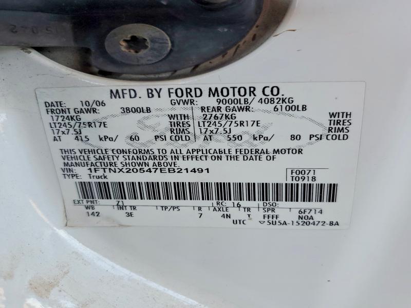 62514126 :رقم المزاد ، 1FTNX20547EB21491 vin ، 2007 Ford F250 مزاد بيع