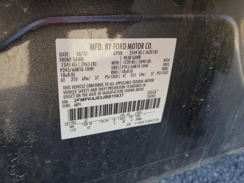 Продаж на аукціоні авто 2018 Ford Edge, vin: 2FMPK4J83JBB15837, номер лоту: 59286066