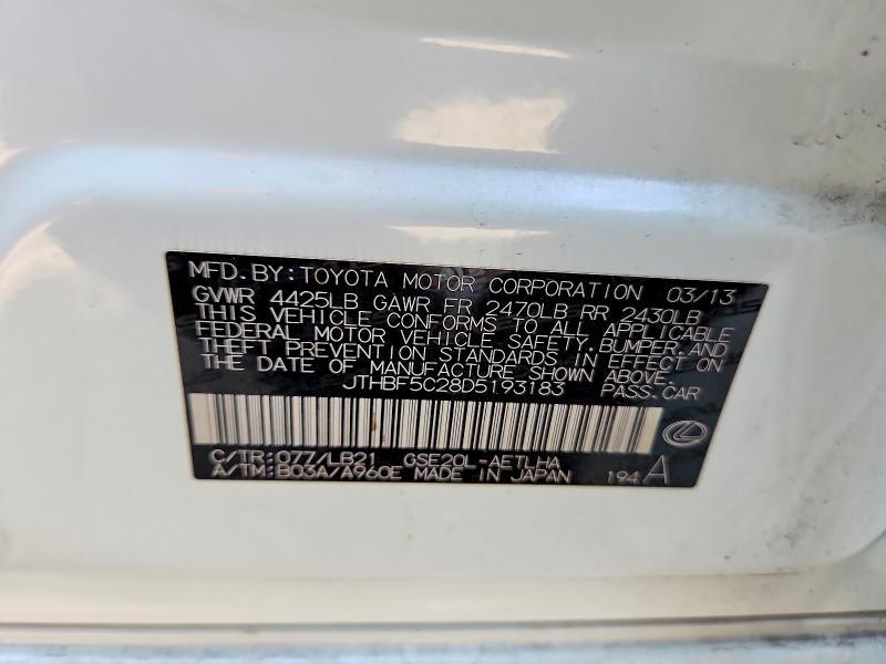 Aukcja sprzedaży 2013 Lexus Is, vin: JTHBF5C28D5193183, numer aukcji: 61246726