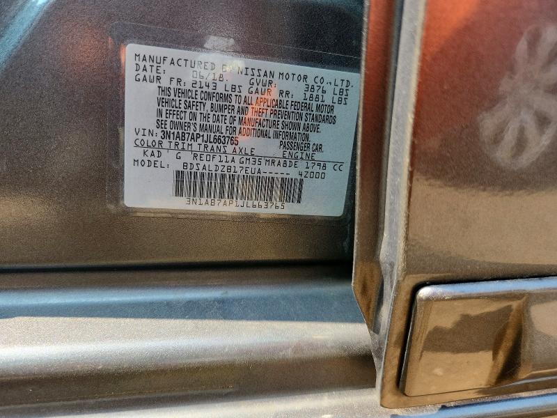 60529756 :رقم المزاد ، 3N1AB7AP1JL663765 vin ، 2018 Nissan Sentra مزاد بيع