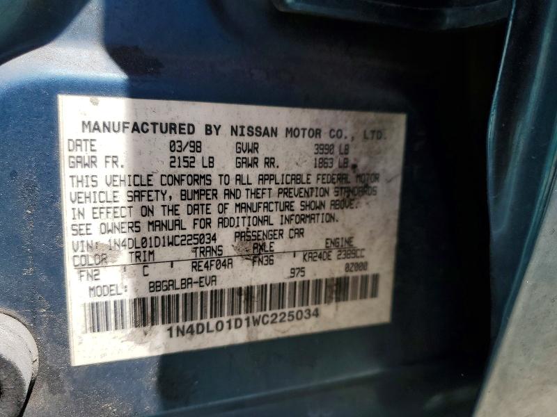 59685716 :رقم المزاد ، 1N4DL01D1WC225034 vin ، 1998 Nissan Altima مزاد بيع