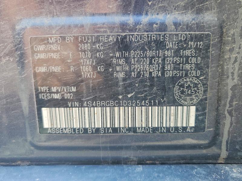 2013 Subaru Outback მანქანა იყიდება აუქციონზე, vin: 4S4BRGBC1D3254511, აუქციონის ნომერი: 59547436