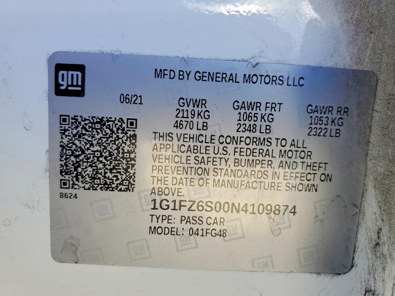 Продаж на аукціоні авто 2022 Chevrolet Bolt Euv, vin: 1G1FZ6S00N4109874, номер лоту: 60523226