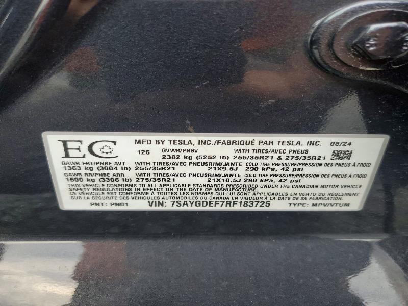 Продажа на аукционе авто 2024 Tesla Model Y, vin: 7SAYGDEF7RF183725, номер лота: 63194306