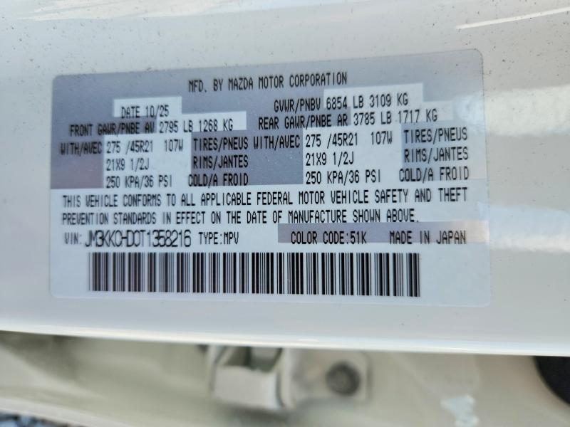Auction sale of the 2026 Mazda Cx-90, vin: JM3KKCHD0T1358216, lot number: 59651086