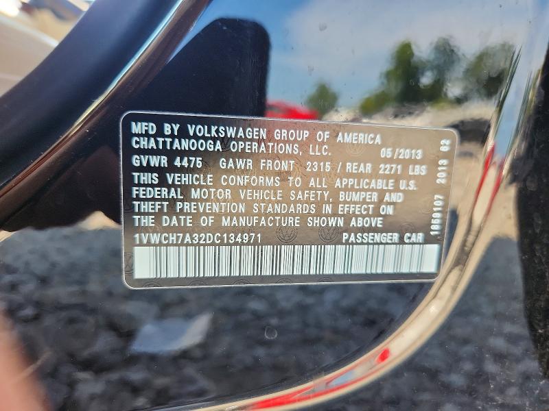 60928346 :رقم المزاد ، 1VWCH7A32DC134971 vin ، 2013 Volkswagen Passat مزاد بيع