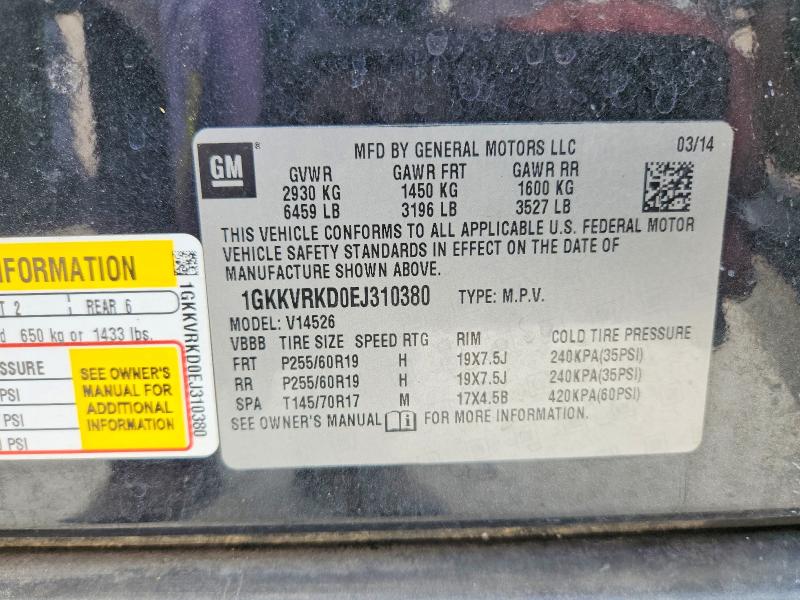 60312686 :رقم المزاد ، 1GKKVRKD0EJ310380 vin ، 2014 Gmc Acadia مزاد بيع