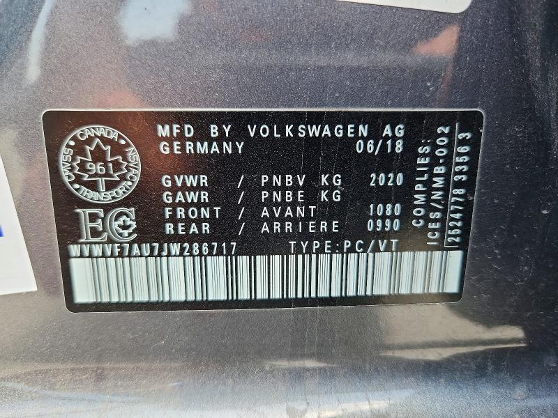 60640486 :رقم المزاد ، WVWVF7AU7JW286717 vin ، 2018 Volkswagen Golf R مزاد بيع