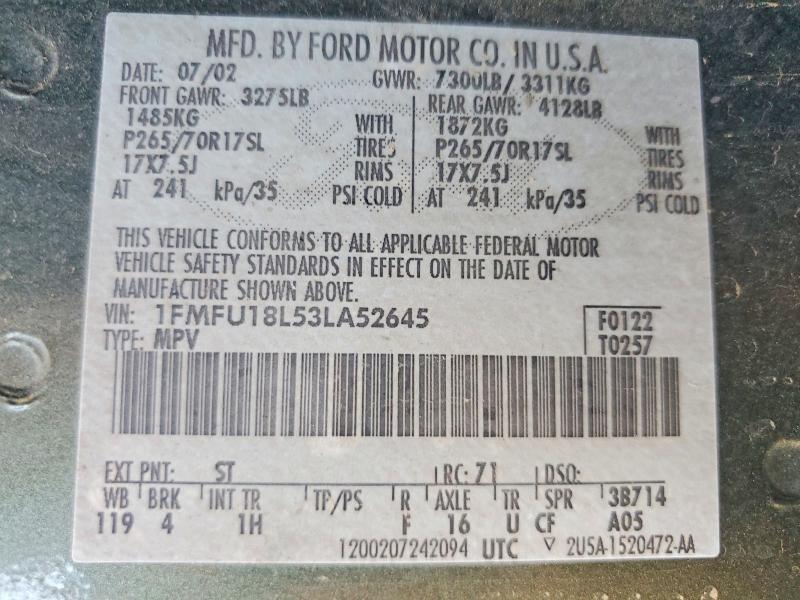 Aukcja sprzedaży 2003 Ford Expedition, vin: 1FMFU18L53LA52645, numer aukcji: 63249566