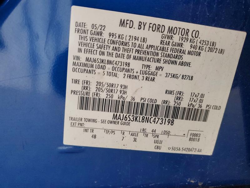 2022 Ford Ecosport მანქანა იყიდება აუქციონზე, vin: MAJ6S3KL8NC473198, აუქციონის ნომერი: 59267916