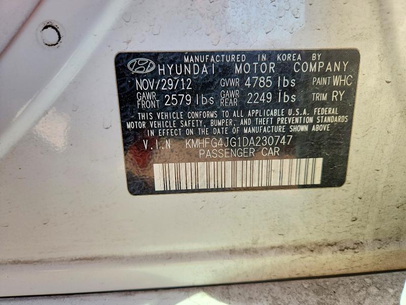 2013 Hyundai Azera მანქანა იყიდება აუქციონზე, vin: KMHFG4JG1DA230747, აუქციონის ნომერი: 60665986