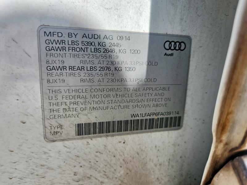 Aukcja sprzedaży 2015 Audi Q5, vin: WA1LFAFP6FA039114, numer aukcji: 62598526