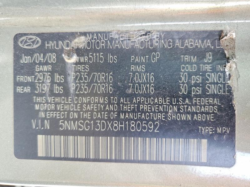 63196966 :رقم المزاد ، 5NMSG13DX8H180592 vin ، 2008 Hyundai Santa Fe مزاد بيع