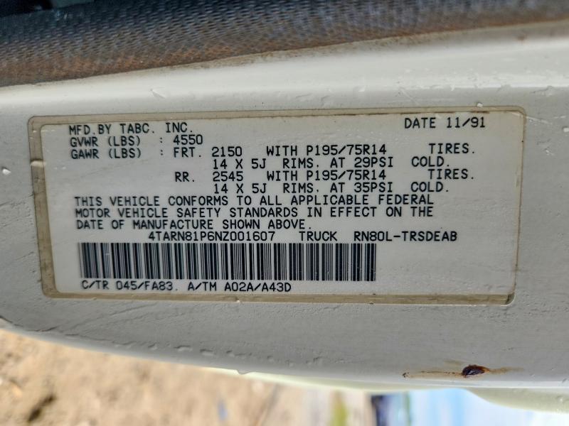 62290666 :رقم المزاد ، 4TARN81P6NZ001607 vin ، 1992 Toyota Pickup مزاد بيع