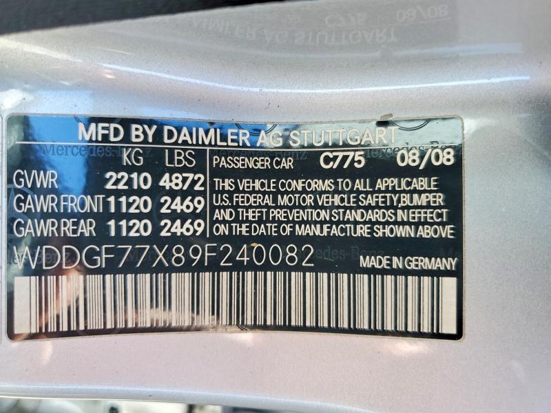 2009 Mercedes-benz C მანქანა იყიდება აუქციონზე, vin: WDDGF77X89F240082, აუქციონის ნომერი: 63360986